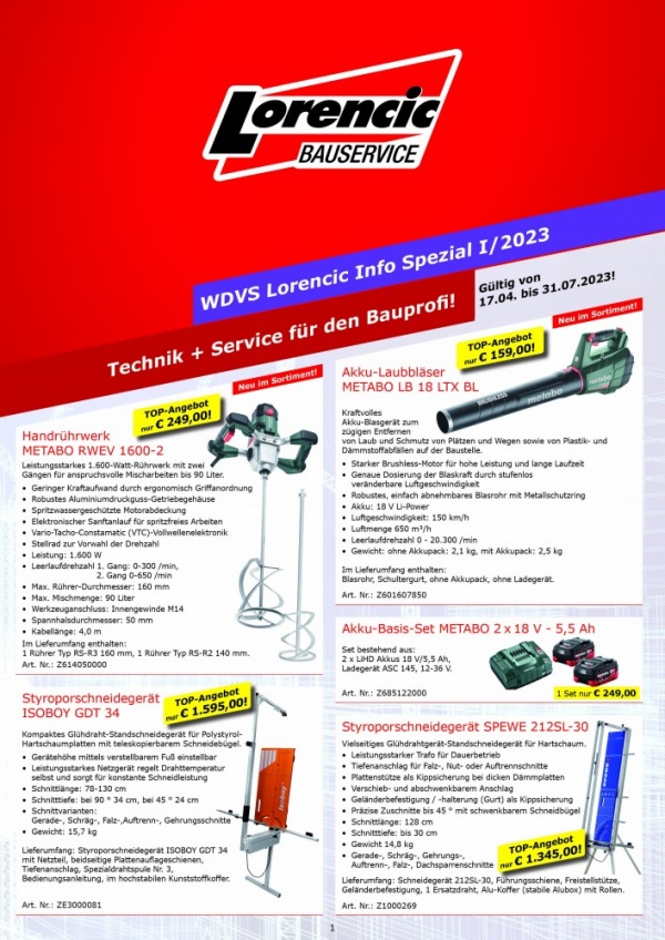 Aktionsfolder WDVS Lorencic Info Spezial I/2023